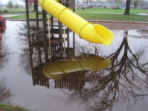 Still. Snake. Reflection. Playground quiet. Diving board. Pool. Puddle. Single rainbow, no spectrum (just yellow). Ankle deep. Sliding tree.